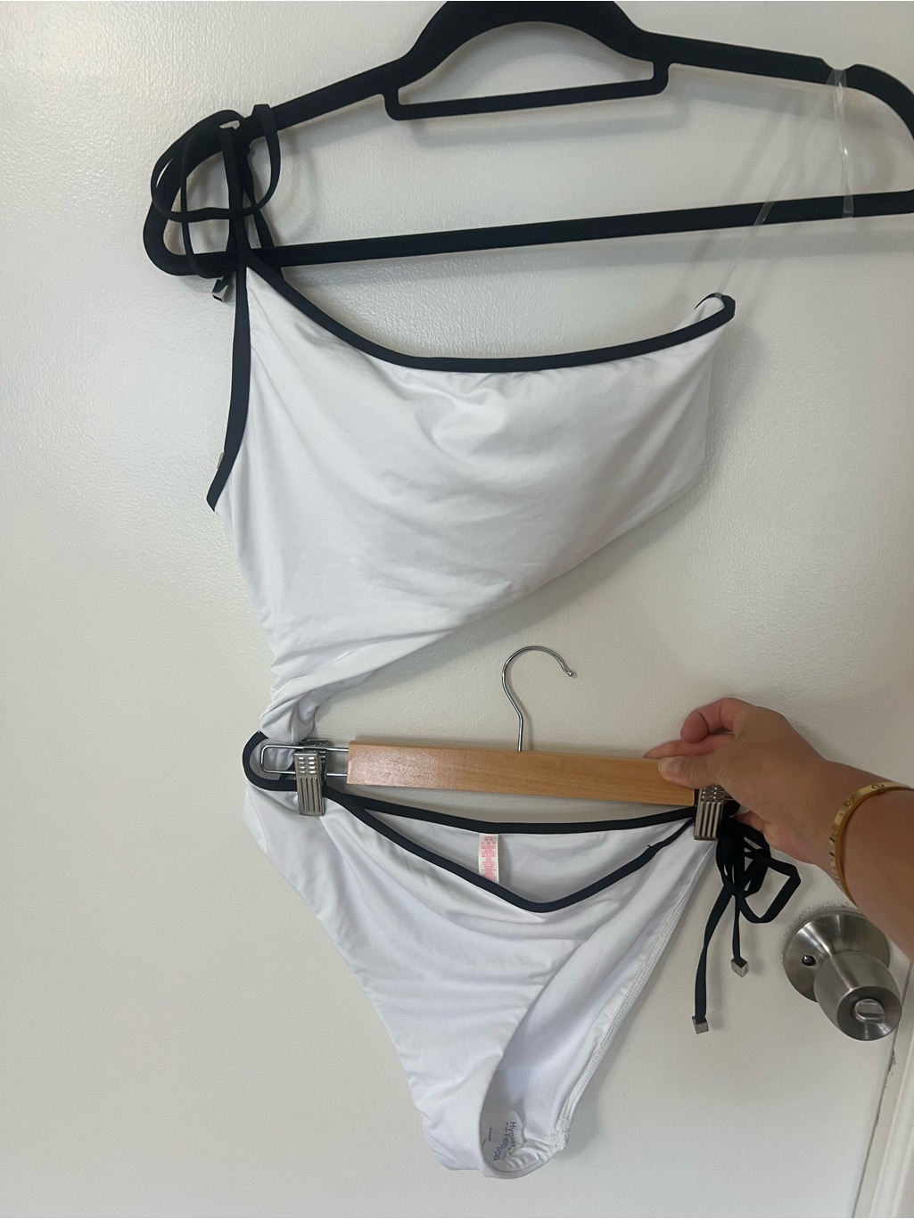 Nwot White One-Shoulder One Piece Swim Suite Black Trim Vacation Summer Beach
